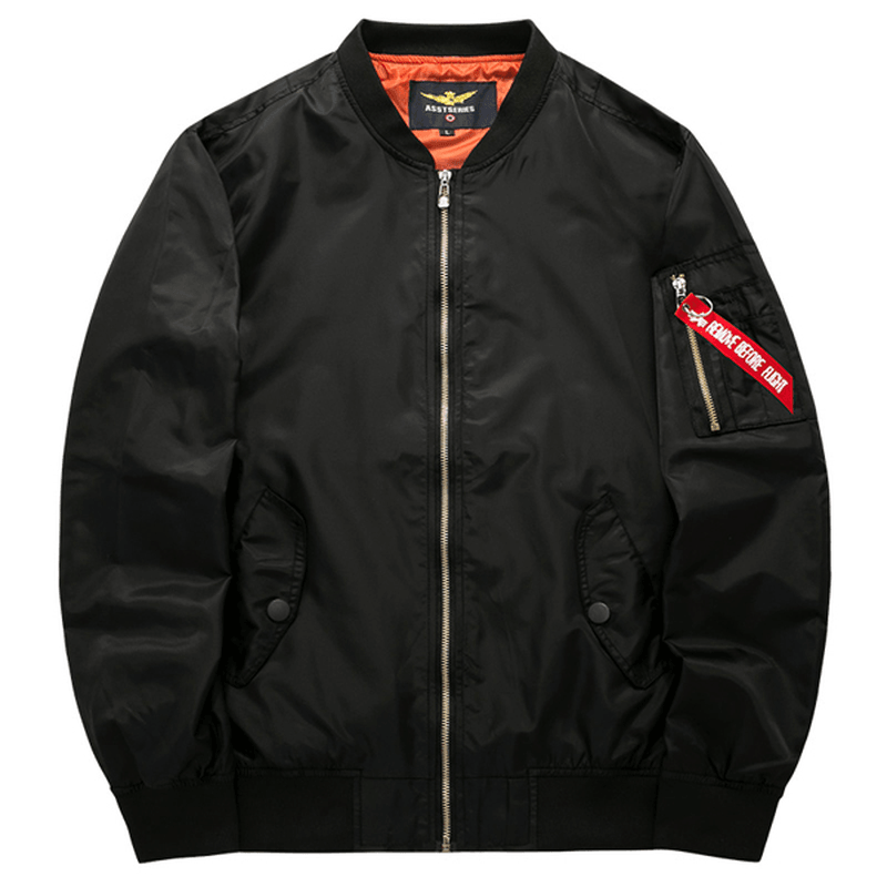 Mens Spring Autumn Flight Jacket Pure Color Bomber Jacket - MRSLM