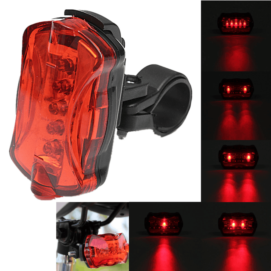 BIKIGHT 5 LED 7 Modes Bike Tail Light Cycling Bicycle Rear Lamp Night Safety Warning Lantern - MRSLM