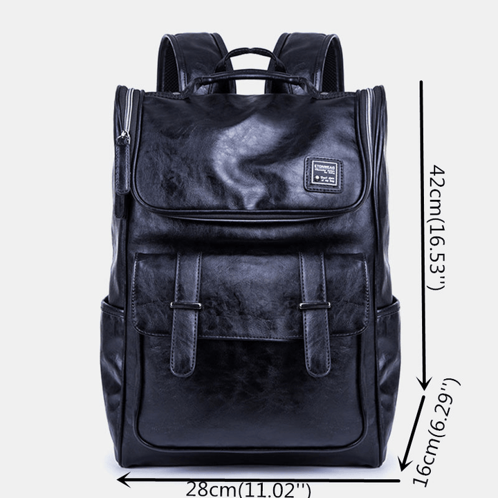 Men PU Leather Fashion Trend Large Capacity 15 Inch Laptop Bag Student School Bag Travel Bag Backpack - MRSLM