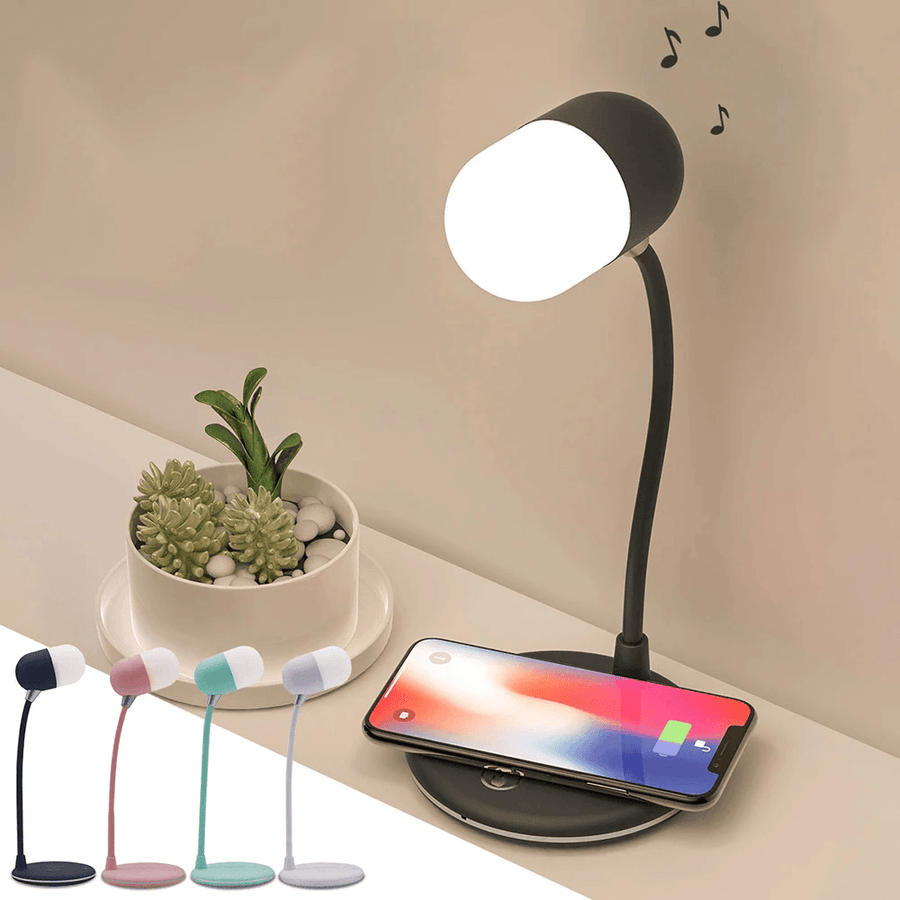 Bluetooth Speaker Wireless Charger Table Lamp Universal Fast Charging Adjustable Brightness LED Portable Desk Lamp Wireless Charger - MRSLM