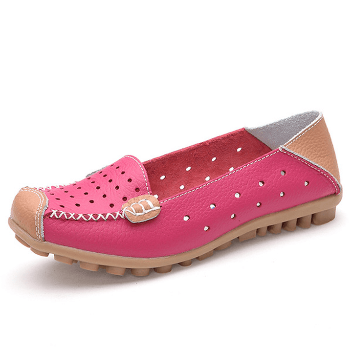 Women Genuine Leather Casual Flat Shoes Slip-On Leisure Shoes Breathable Ballet Shoes - MRSLM