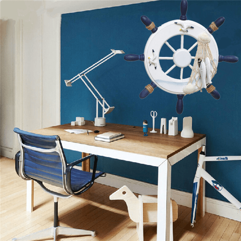 Wood Boat Ship Wheel Rudder Nautical Decoration Beach Home Wall Hanging Decorations - MRSLM