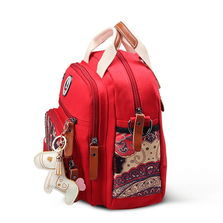 Women Canvas Multifunctional Print Shoulder Bags Backpack - MRSLM