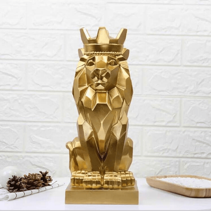 Nordic Handsome Crown Lion Resin Statue Handicraft Home Decor Sculptures Gift - MRSLM