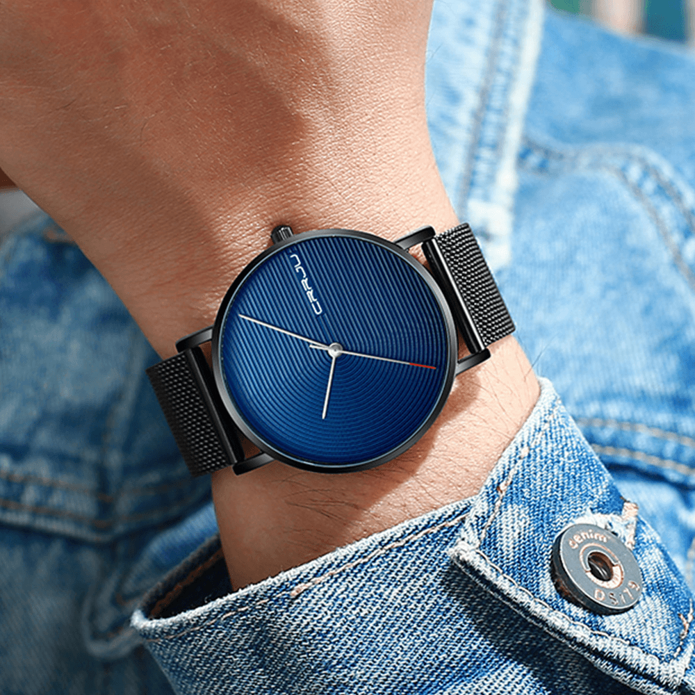 CRRJU 2164 Full Steel Strap Fashion Alloy Case Simple Blue Dial Men Watch Quartz Watch - MRSLM