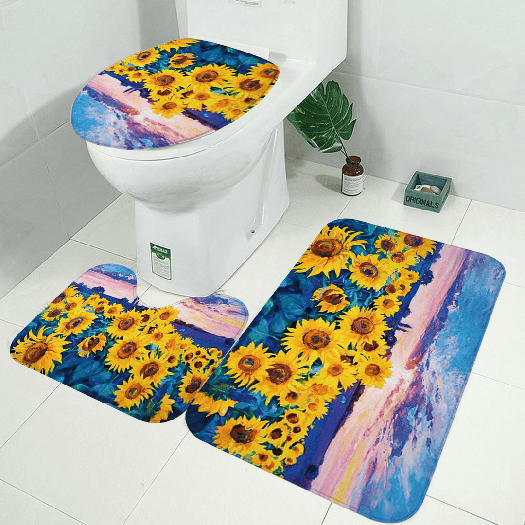 1/3/4Pcs Waterproof and Mildew Proof Shower Curtain Bathroom Toilet Rug Mat Set - MRSLM