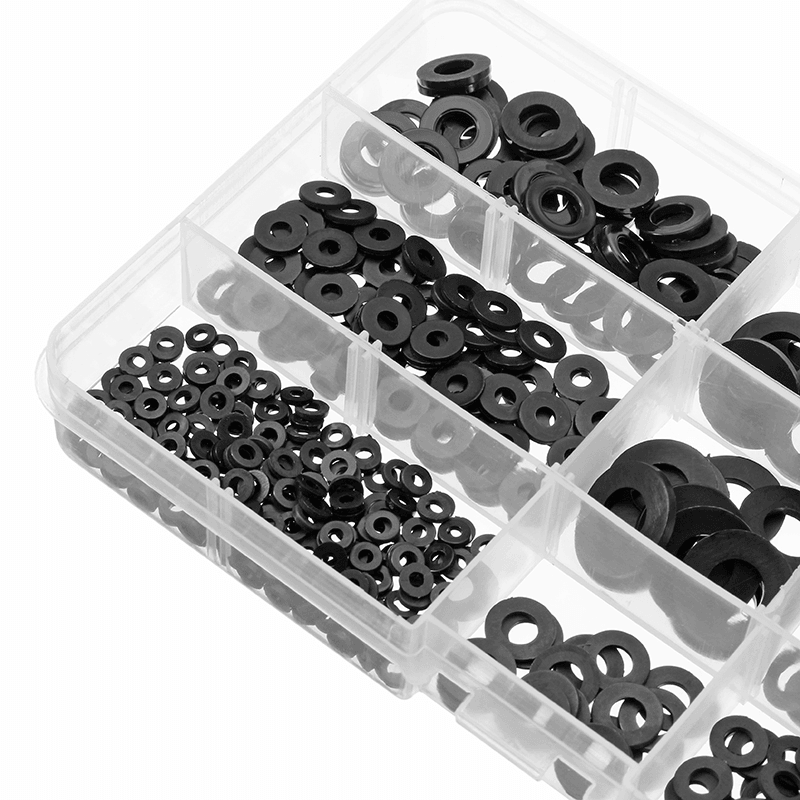 Suleve™ MXNW1 500Pcs White Black Flat Nylon Washer Lock Washers Gasket Kit M2-M8 - MRSLM