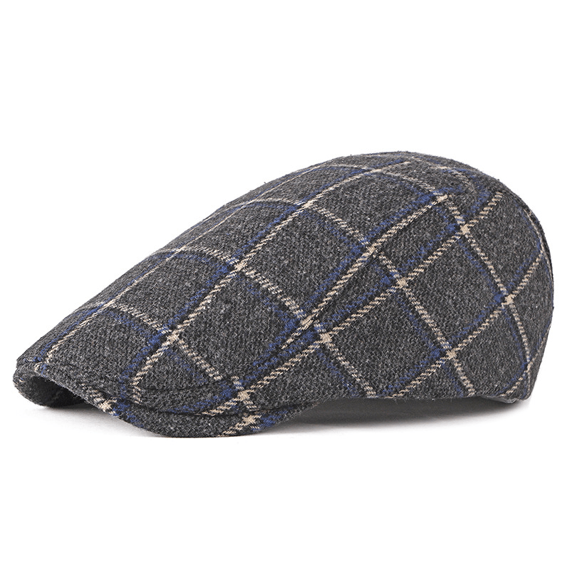 New Style Hat Male British Retro Woolen Beret Casual Plaid - MRSLM