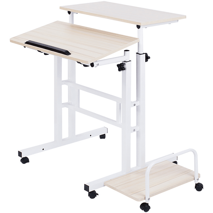 Mobile Standing Desk Computer Laptop Desk Sit-Stand Writing Study Table Workstation with Computer Case Rack - MRSLM