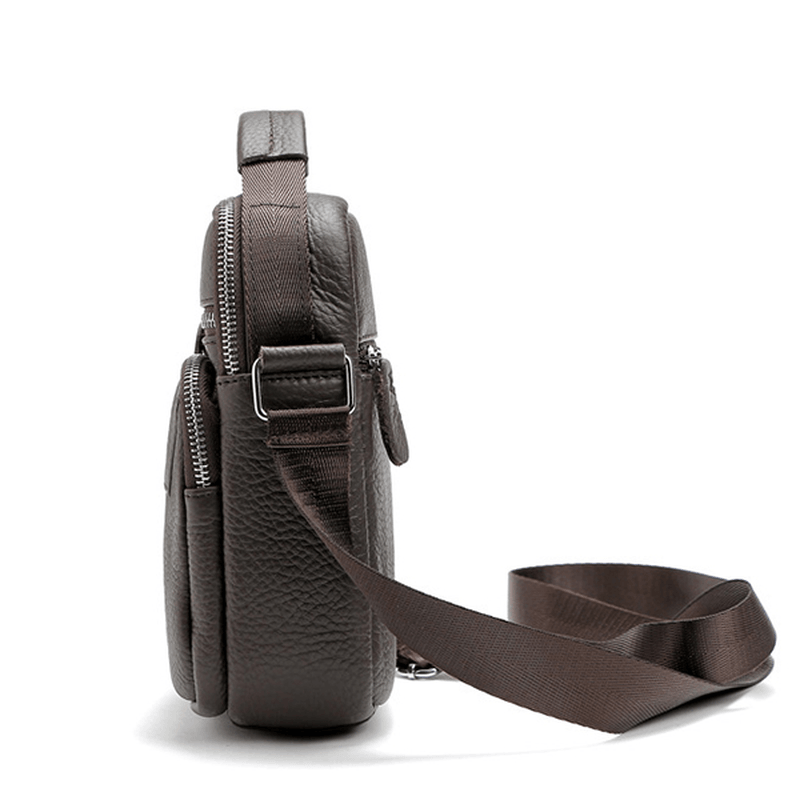 Vintage Genuine Leather Stitching Casual Crossbody Shoulder Bag for Men - MRSLM