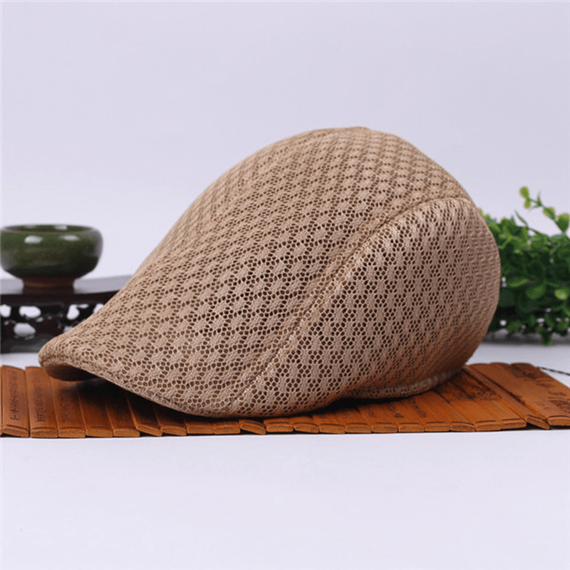 Unisex Mesh Beret Hats Breathable Solid Outdoor Sports Cabbie Golf Gentleman Visor Cap - MRSLM