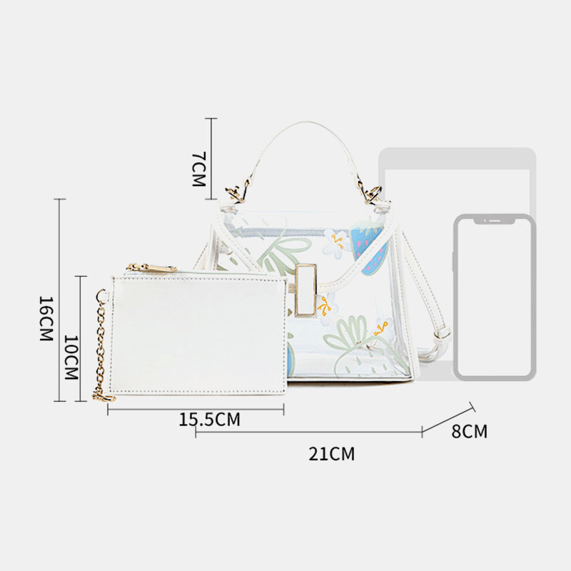 Women Twist Lock 2Pcs Fruit Transparent Crossbody Bag Handbag - MRSLM