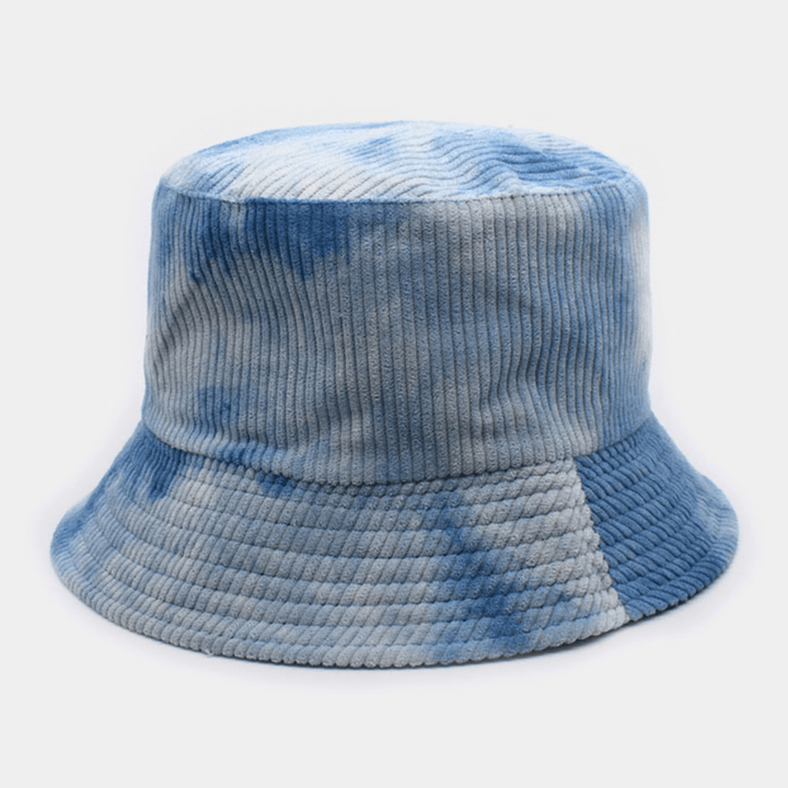 Unsiex Double-Sided Tie-Dye Corduroy and Cotton Warm Soft Outdoor Casual All-Match Bucket Hat - MRSLM