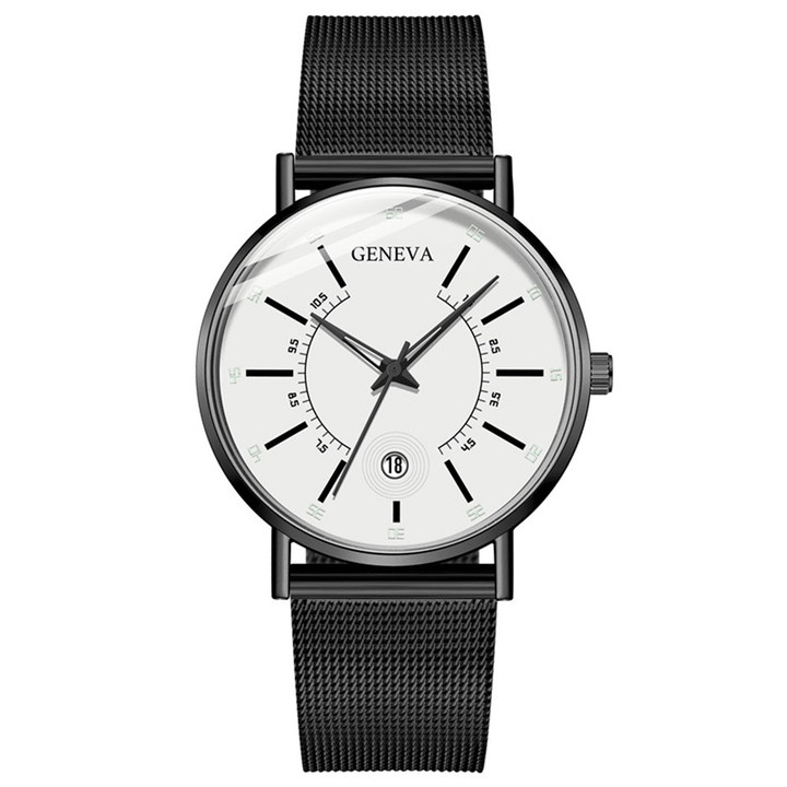 GENEVA Business Casual Colored Pointer Dial with Calendar Alloy Mesh Strap Men Quartz Watch - MRSLM