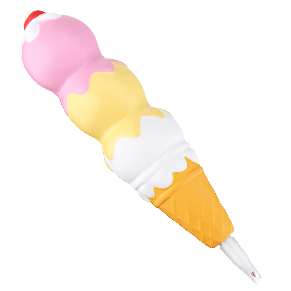 Squishies Pen Cap Ice Cream Cone Squishy Slow Rising Jumbo with Pen Stress Relief Toys Student Office Gift - MRSLM