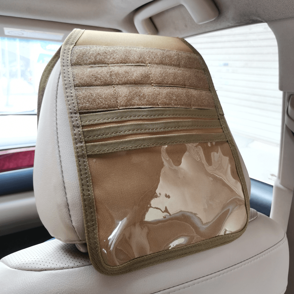 2-In-1 600D Polyester Car Seat Organizer Multi-Pocket Seat Head Cover Cushion Tactical Storage Bag - MRSLM