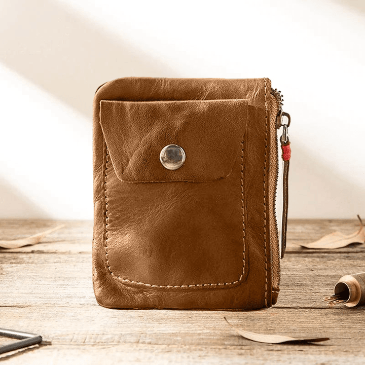 Men Genuine Leather Vintage Coin Bag Wallet Key Bag Coin Purse - MRSLM