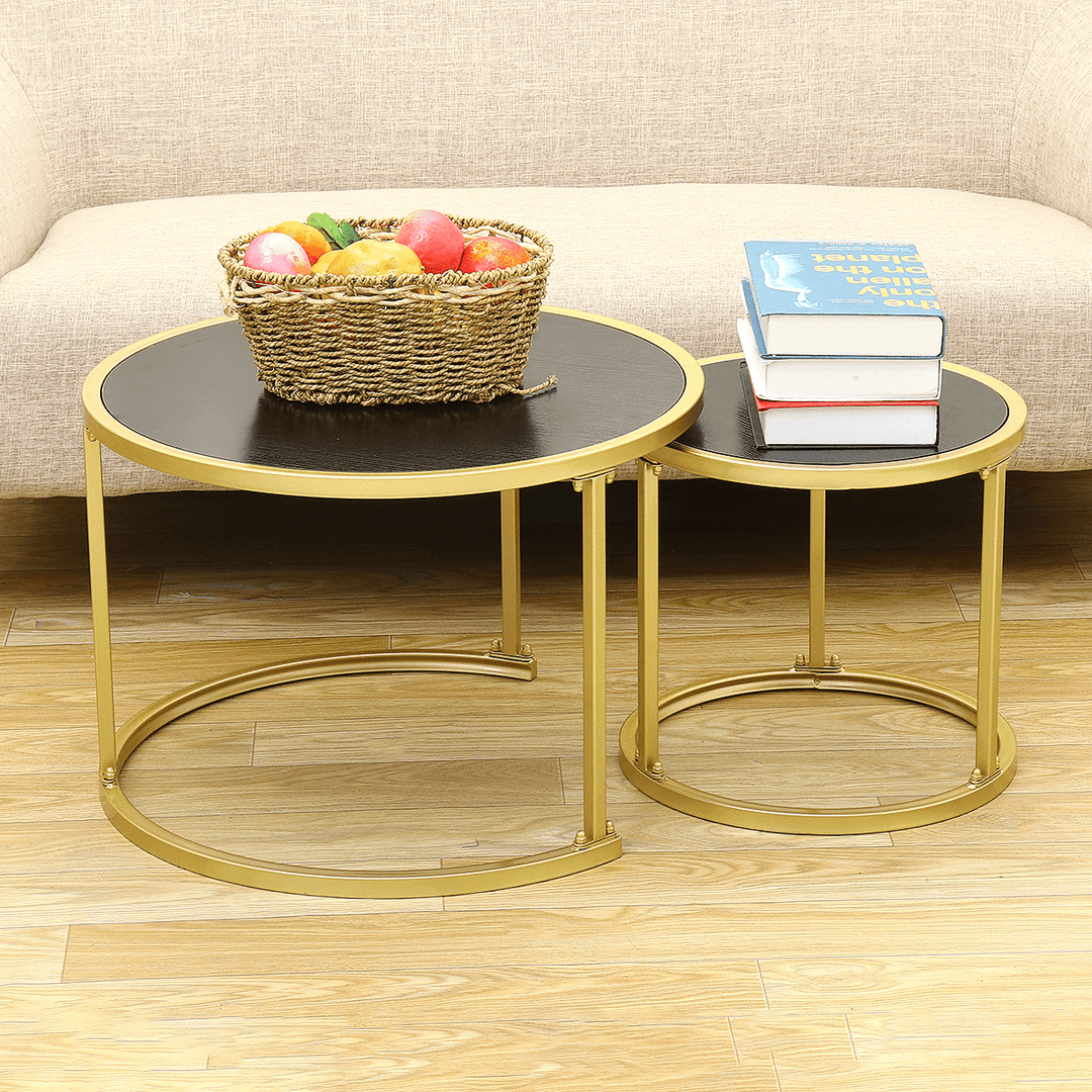 Imitate Marble Nested Coffee Table Set round Metal Frame Side Bedside Table Small Laptop Desk - MRSLM