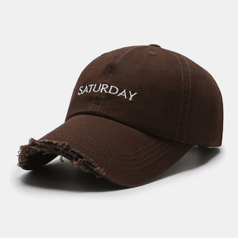 Unisex Letter Embroidered Plain Baseball Cap Cotton Broken Hole Adjustable Sunshade Hat - MRSLM