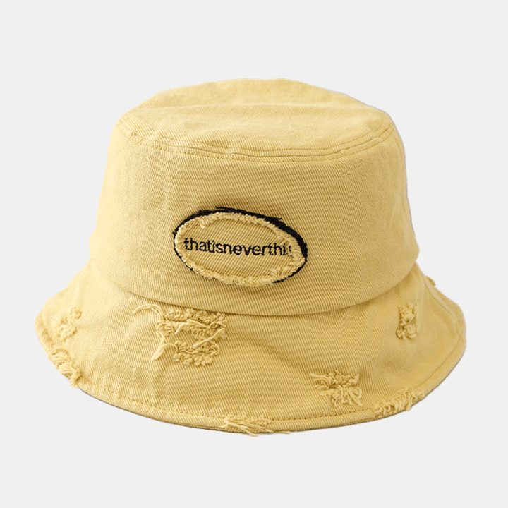 Unisex Wide Brim Letter Embroidery Bucket Hat Broken Hole Patch Summer Sunshade Adjustable Hat - MRSLM