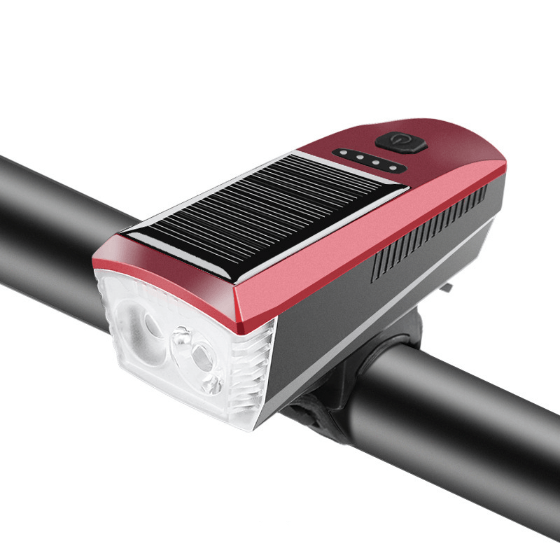 Solar Powered USB Rechargeable T6 Bike Light Multifunction 4 Modes Waterproof 350LM 120Db Horn Super Bright Bike Headlight Front Lights Bike Accessories - MRSLM