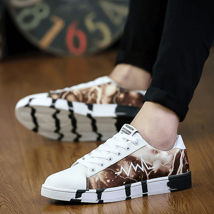 Men Canvas Breathable Soft Sole Trendy Pattern Lace up Casual Court Shoes - MRSLM