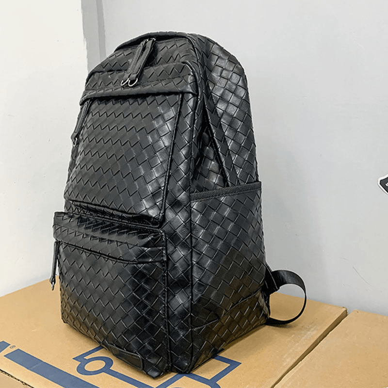 Men Faux Leather Large Causal Woven Capacity 14 Inch Laptop Bag School Bag Travel Backpack - MRSLM