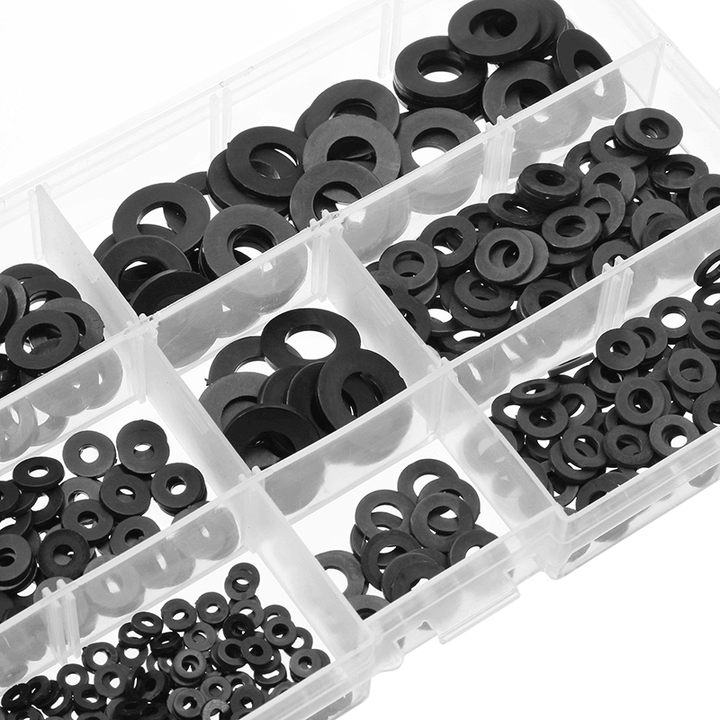 Suleve™ MXNW1 500Pcs White Black Flat Nylon Washer Lock Washers Gasket Kit M2-M8 - MRSLM