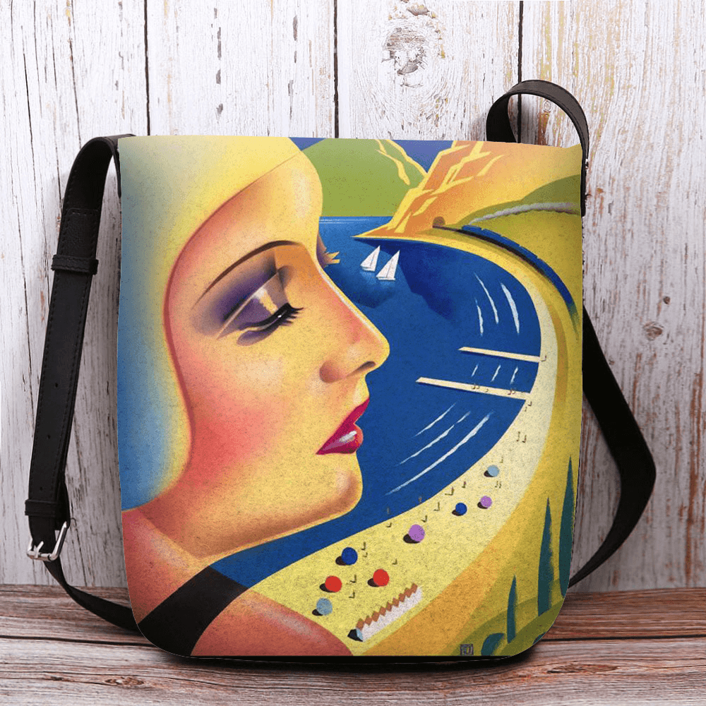 Women Felt Art Painting Cartoon Figure Print Personality Crossbody Bag Shoulder Bag - MRSLM