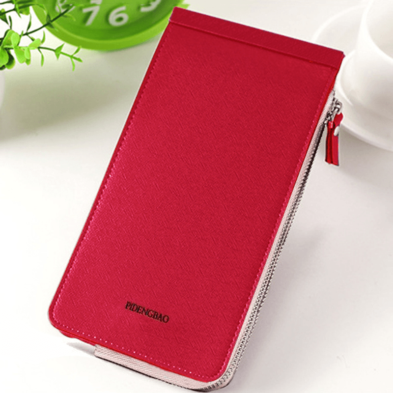 Women Microfiber Leather Multi Card Slots Wallet Card Holder Phone Bag - MRSLM