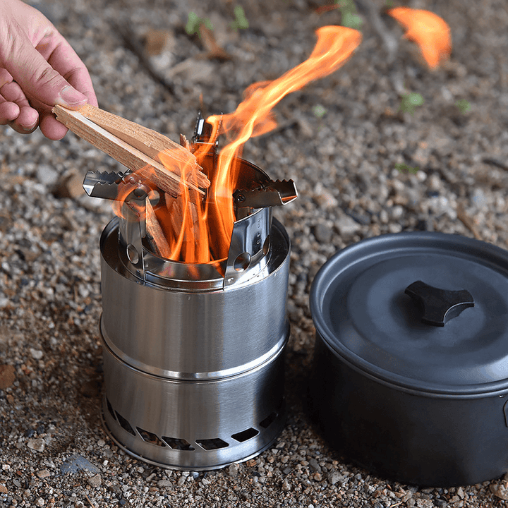 AOTU 1-2 People Outdoor Portable Windproof Cooking Stove Stainless Steel Detachable Wood Burner Furnace Camping Picnic - MRSLM