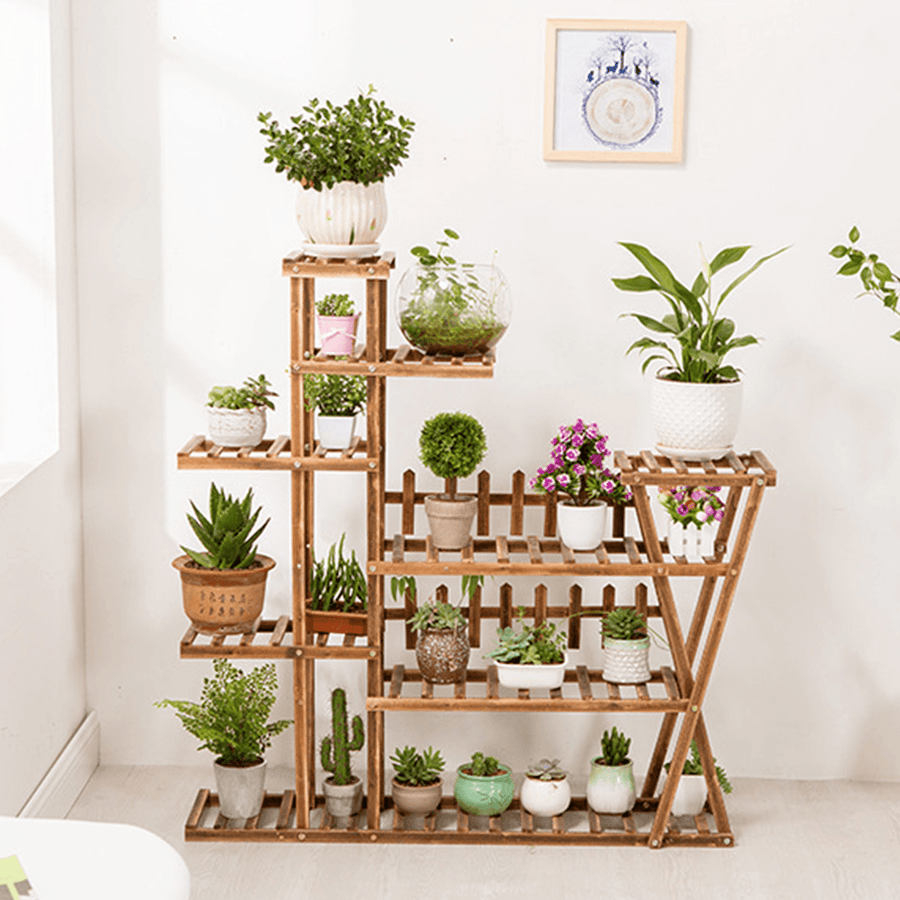 Multi Tier Wooden Flower Plant Display Stand Wood Shelf Storage Rack Indoor Home - MRSLM