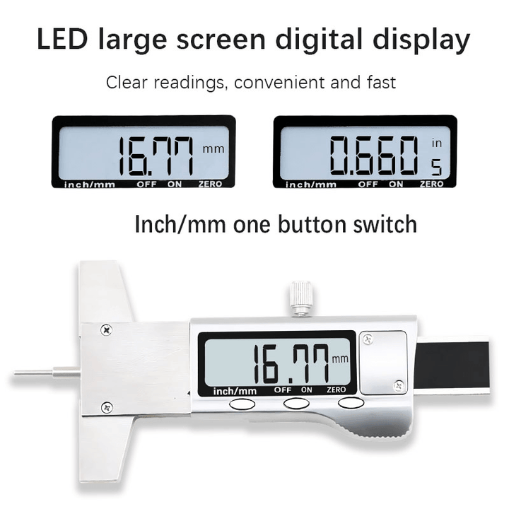 0.01Mm Digital Tread Depth Gauge 0-25Mm LCD Stainless Steel Tyre Tread Depth Gauge Caliper Tread Ruler Metric/Inch Interchange - MRSLM