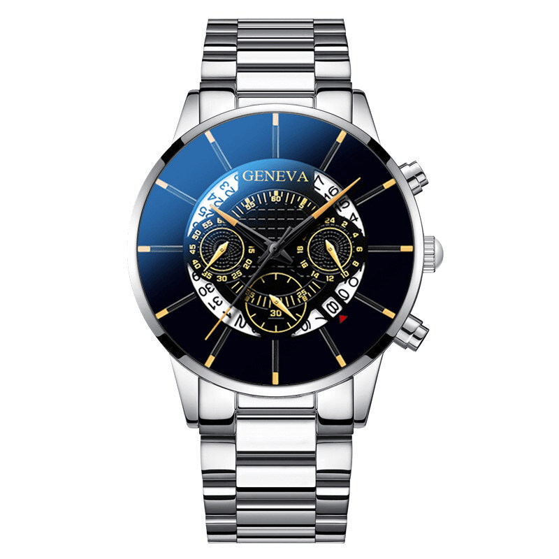 Geneva Business with Calendar Dial Stainless Steel Band Waterproof Men Quartz Watch - MRSLM