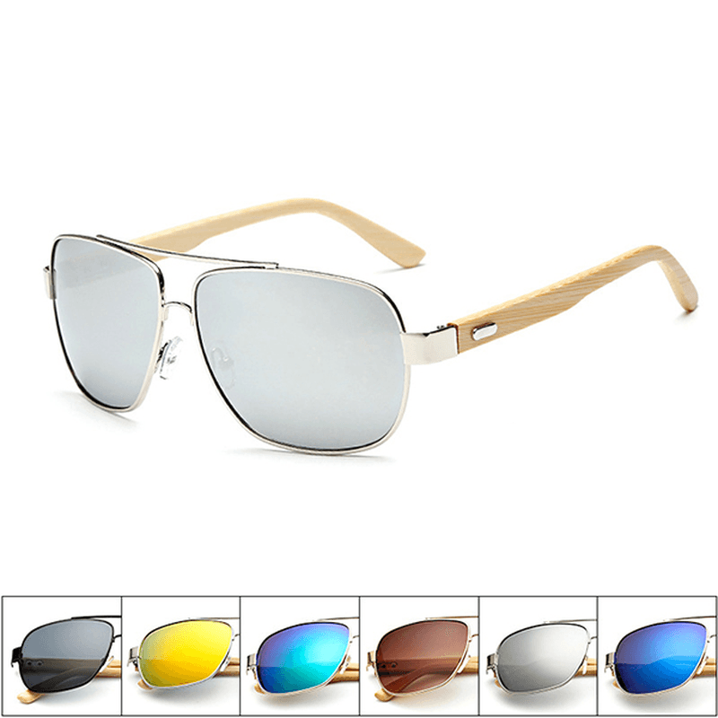 UV400 Bamboo Legs Men Women Sun Glassess Metal Frames Outdooors Colorful Glasses Goggle - MRSLM