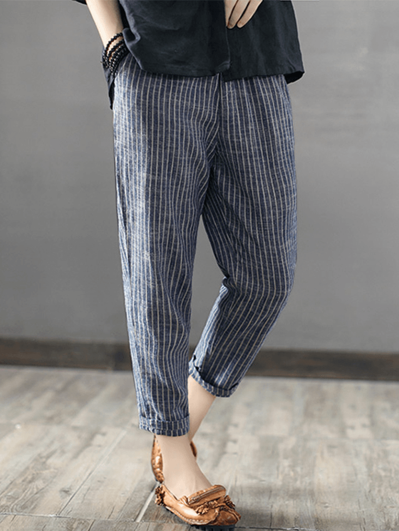 Women Striped High Waist Long Harem Pants Loose Trousers - MRSLM