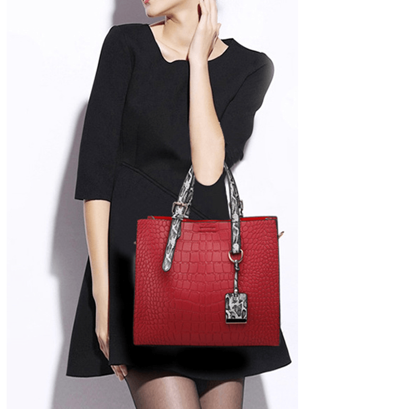 Women Fashion Vintage Stone Crocodile Pattern Ladies Bag Solid Handbag Shoulder Bag - MRSLM