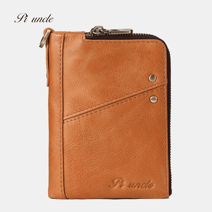 Men Genuine Leather RFID Blocking 12 Cards Slots Wallet Zipper Coin Bag Card Holder - MRSLM