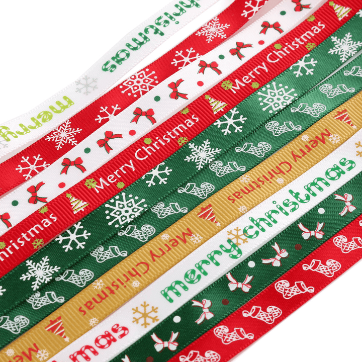 5 Yard 10Mm Printed Merry Christmas Tree Grosgrain Ribbon DIY Craft - MRSLM