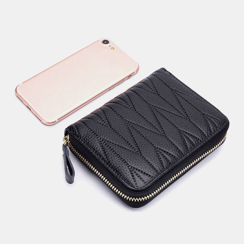 Women Genuine Leather RFID Multifunction Multi Card Slot Travel Small Wallet - MRSLM