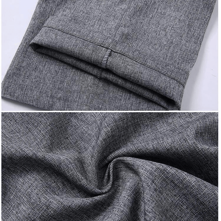 Men'S Summer Breathable Linen Casual Pants Solid Color Middle Aged Loose Straight Trousers - MRSLM