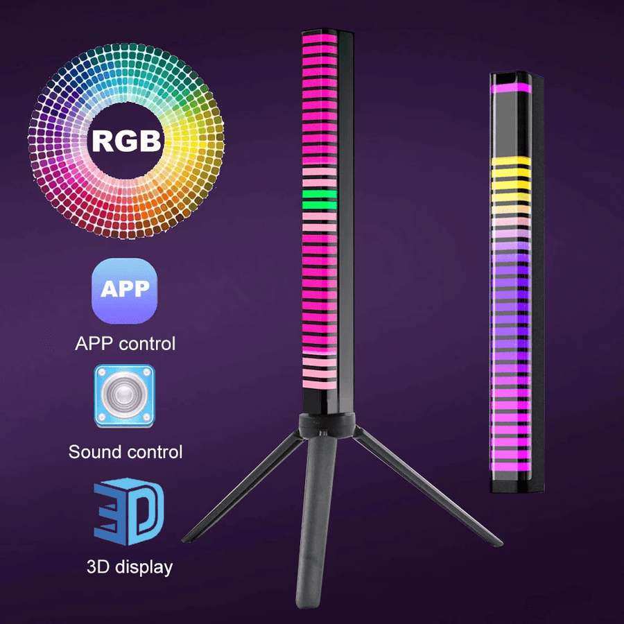 Sound Control 3D Display Pickup Rhythm Light RGB Music Ambient LED Night Light Bar APP Control Car Atmosphere Colorful Tube Lamp - MRSLM