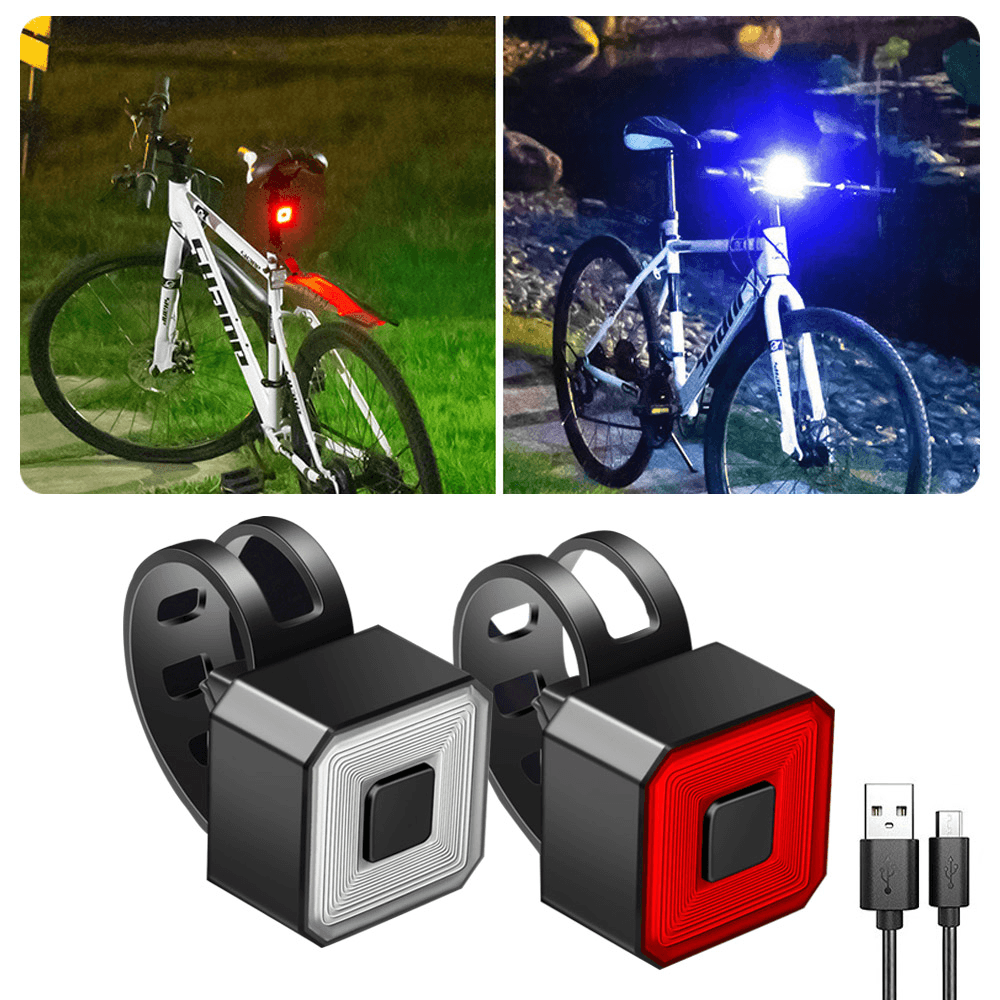 BIKIGHT Bike Light Set Super Bright Front Headlight Rear Taillight USB Rechargeable 6 Modes Adjustable Waterproof LED Flashlight Cycling - MRSLM