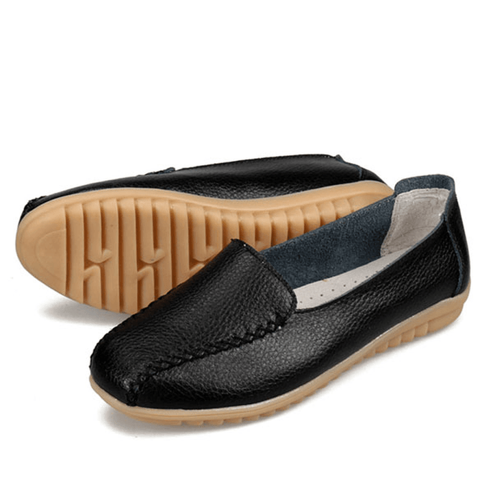 Women Loafers Shoes Casual Outdoor Slip on Leather Flats - MRSLM