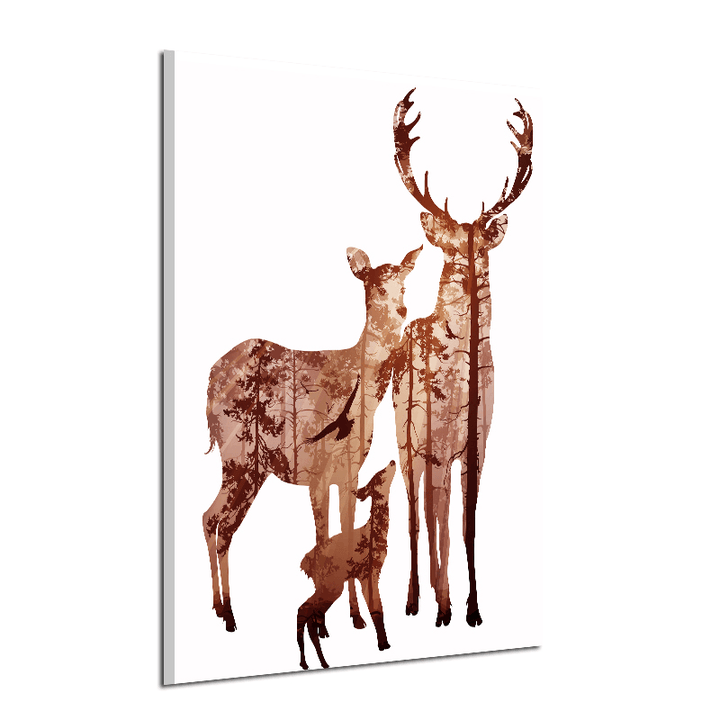 Miico Hand Painted Oil Paintings Simple Style Deer Family a Wall Art for Home Decoration Painting - MRSLM