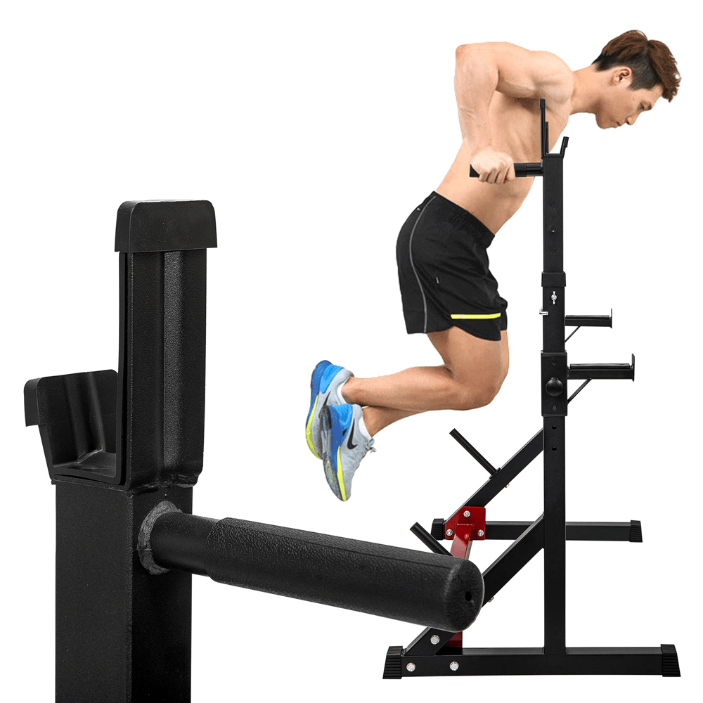 [US Direct] Dipping Station 43.5~67.5Inch High 13 Levels Adjustable Weight Lifting Bench Barbell Stand Fitness Gym Home 550 Pound Loading - MRSLM