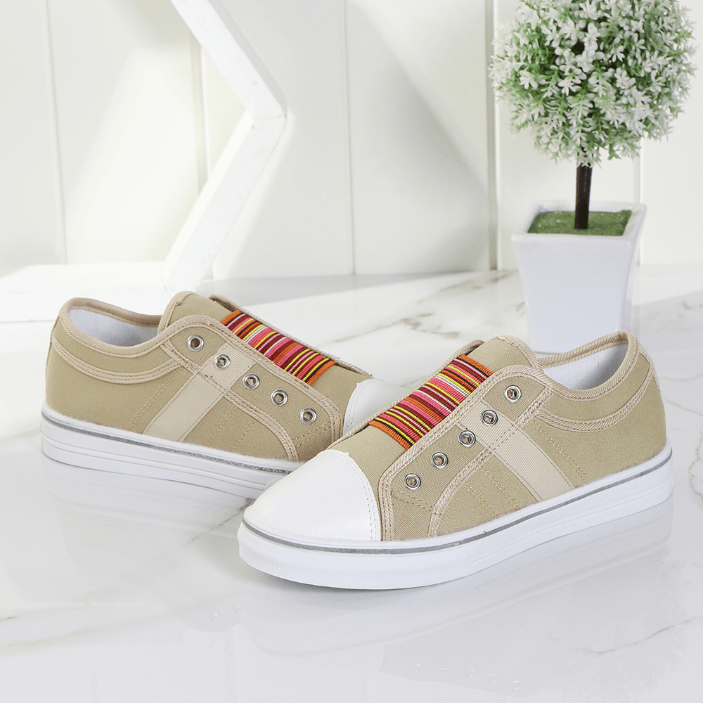 Women Casual Canvas Elastic Band Splice Color Flats - MRSLM