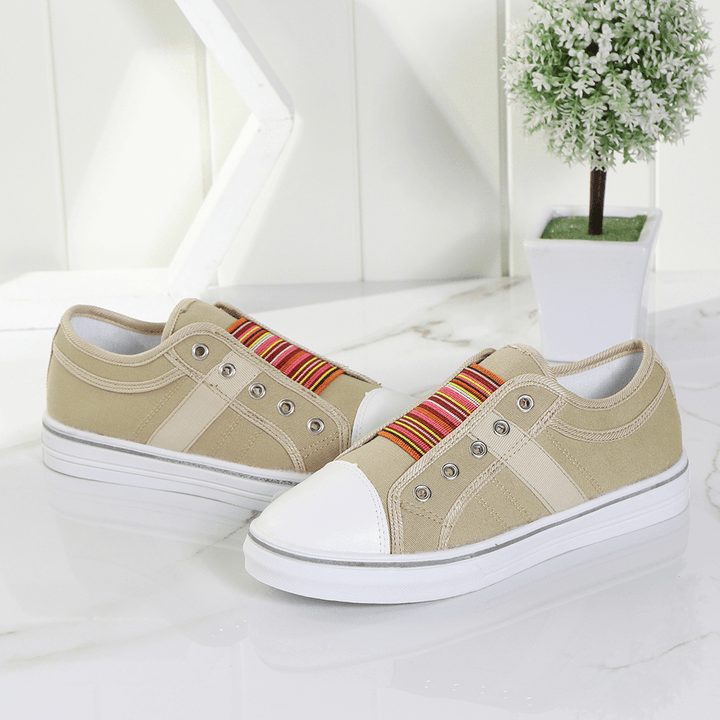 Women Casual Canvas Elastic Band Splice Color Flats - MRSLM