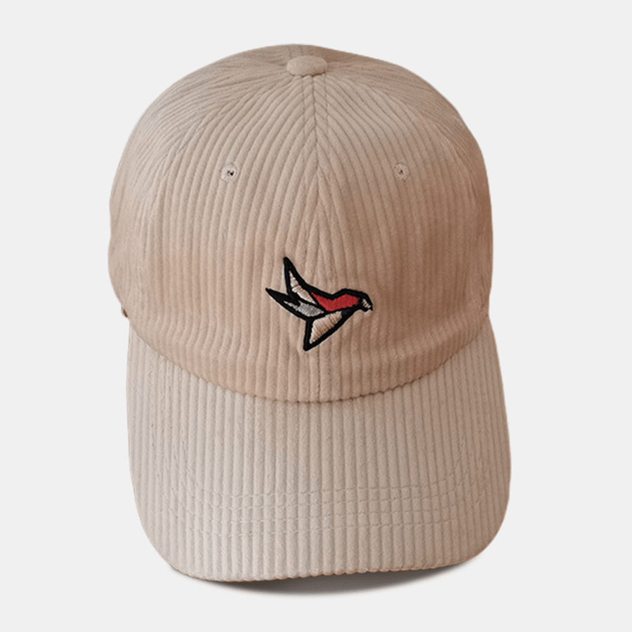 Unisex Corduroy Cartoon Colored Paper Crane Embroidery Baseball Cap Winter Warm Cool Protection Sunshade Hat - MRSLM