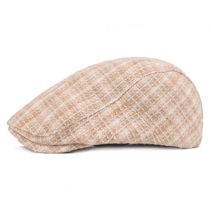 Mens Washed Cotton Plaid Beret Caps Outdoor Sport Adjustable Visor Forward Hats - MRSLM